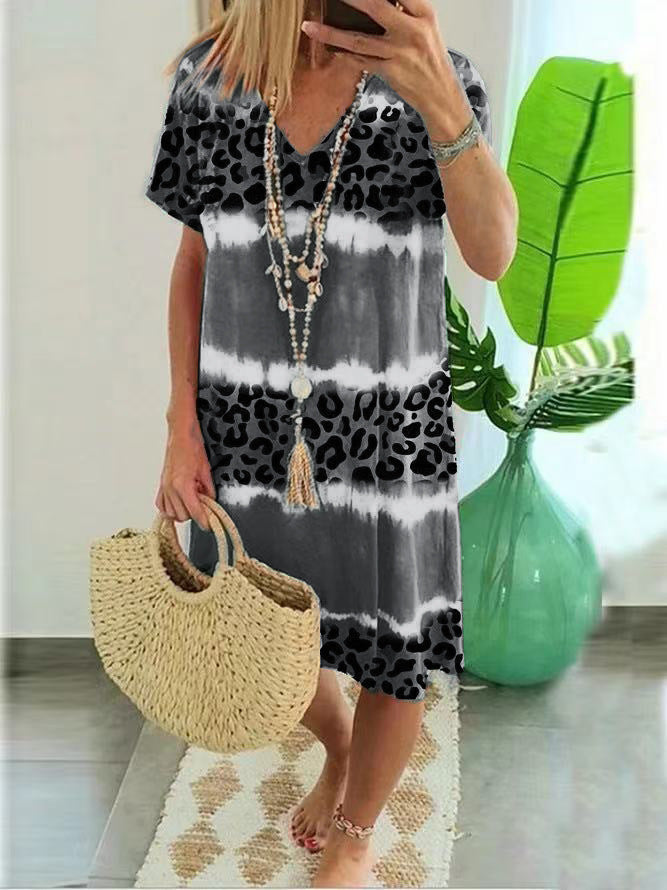 Plus Size Sexy Leopard Print Casual Midi Boho Dress