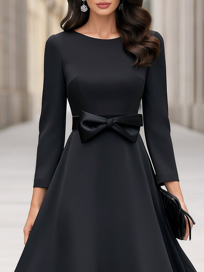 Bow Detail Layered Ruffled Full A-Line Midi Dress
