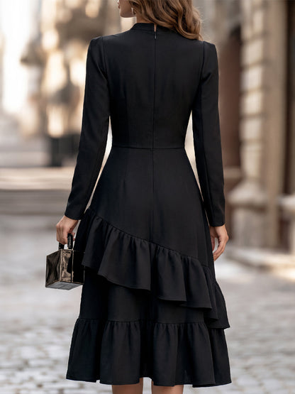Tiered Ruffle Hem Button Front Midi Dress