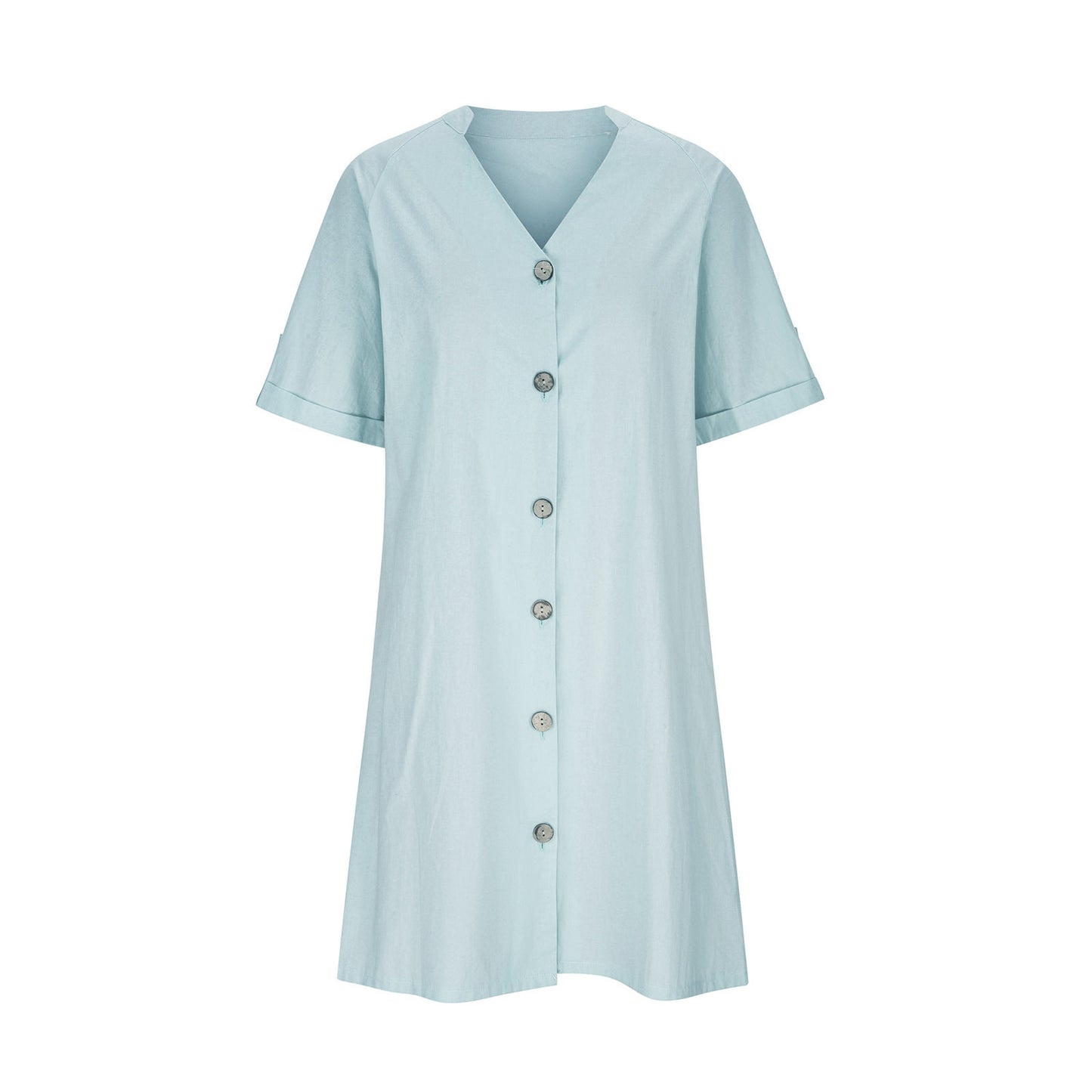 Short Sleeve V-neck A- Line Tunic Dress