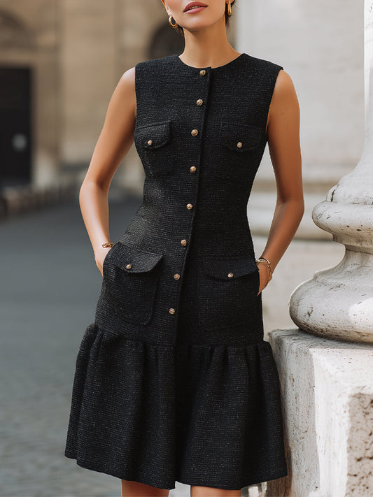 Elegant Tweed Button-Down Peplum Mini Dress