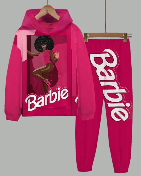 Black Afro Barbie Girl Long Sleeve Hoodie Two Pieces Set