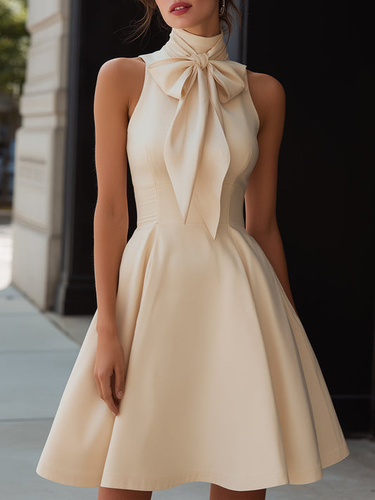 Sleeveless Midi Dress With High-Neck Bow Detail