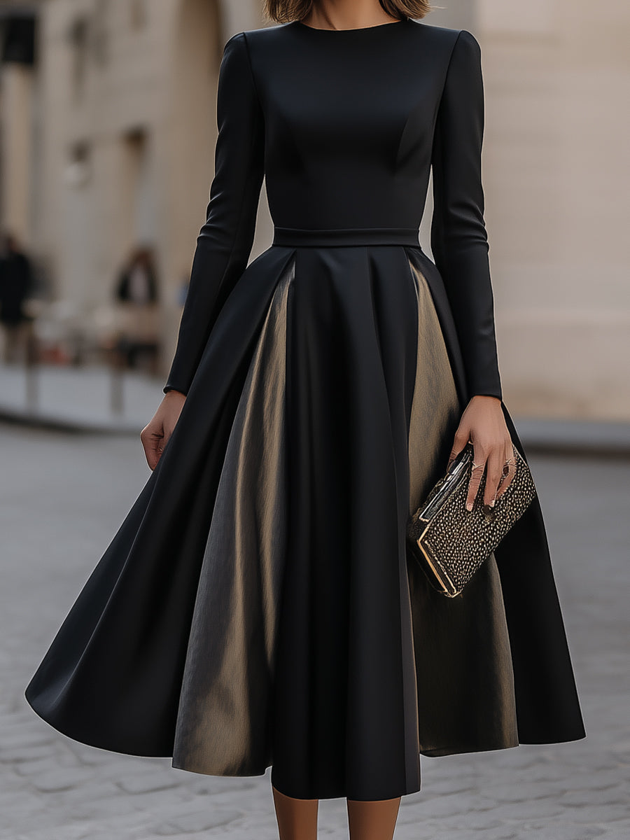 Structured Long Sleeve Pleated Midi Dress