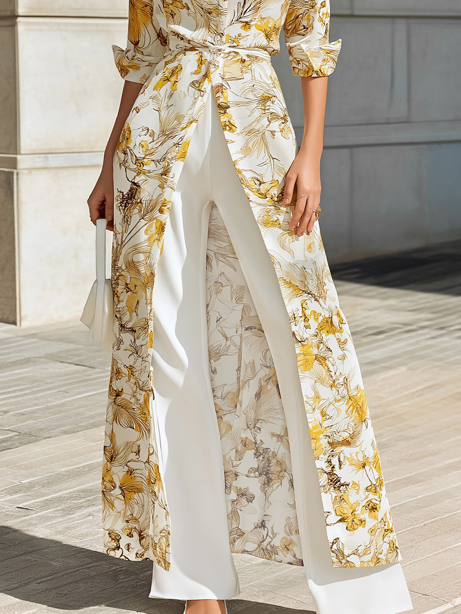 Floral Printed Chiffon Shirt Dress