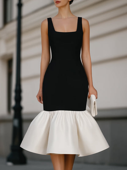 Square Neck Sleeveless Ruffle Hem Midi Dress