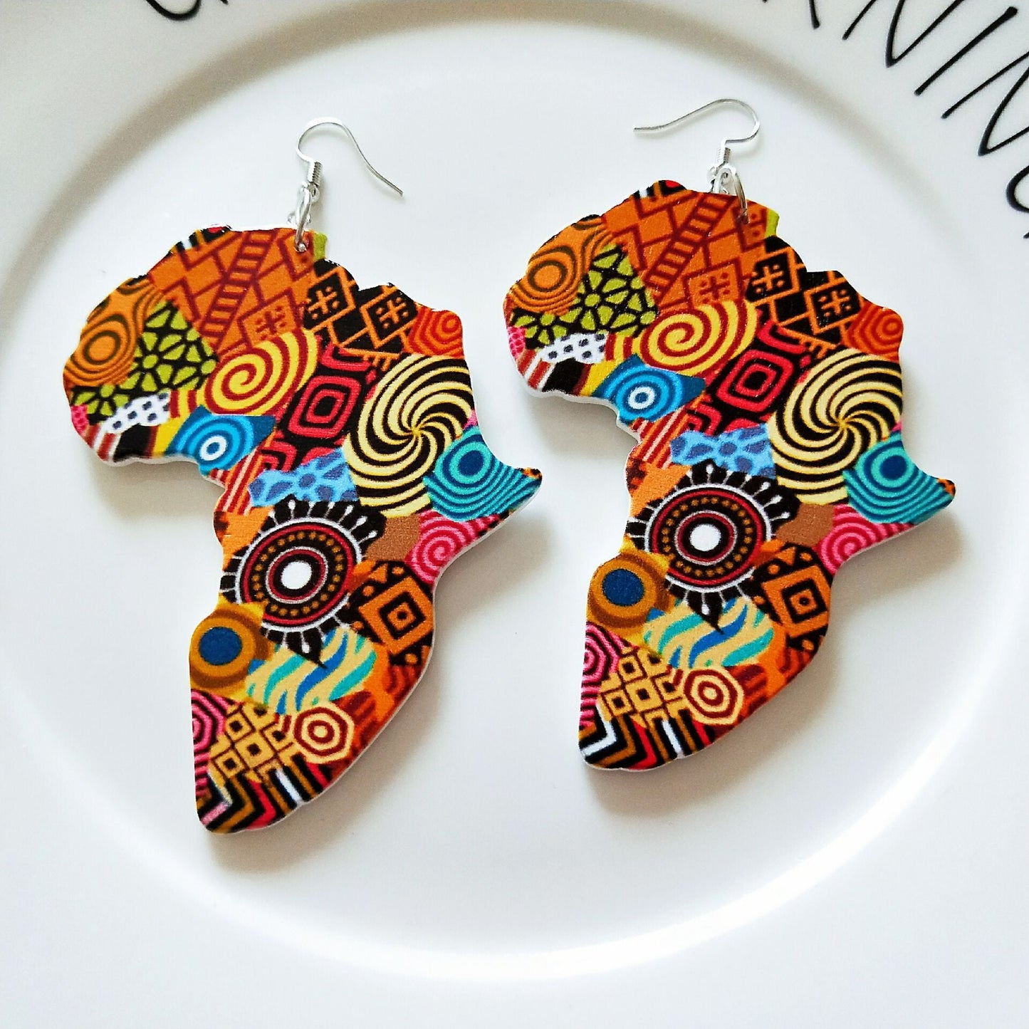 Patterned Geometric Round Wooden Earrings