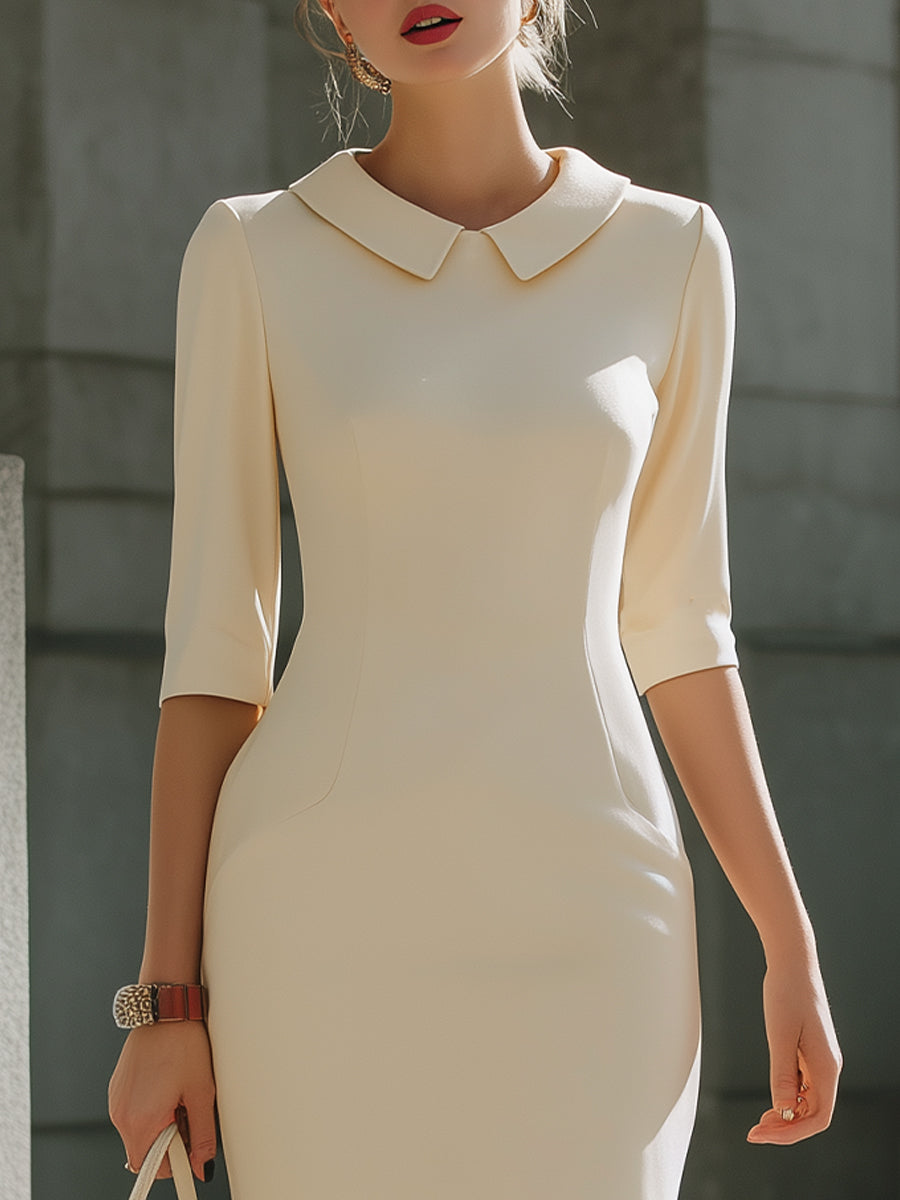 Cream Peter Pan Collar Sheath Dress