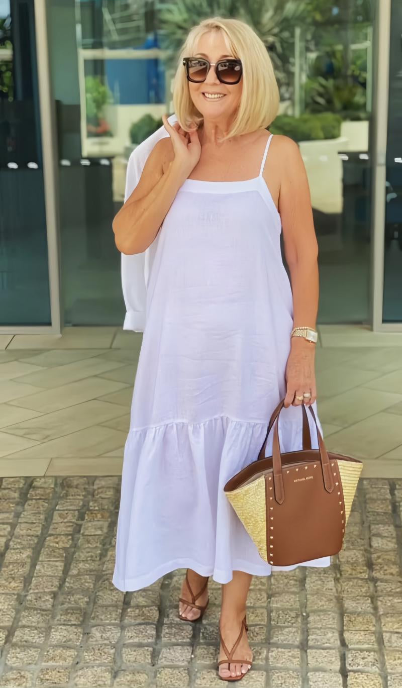 Suspenders Cotton and Linen Tunic Maxi Dress