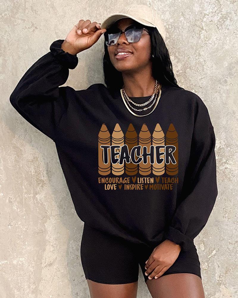 Melanin Crayons Teacher Long Sleeve Crewneck Sweatshirt