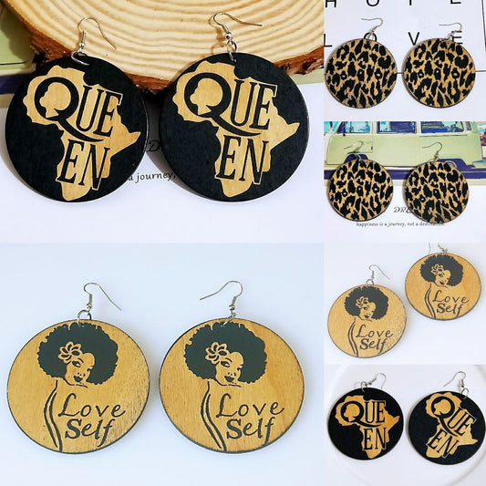 Geometric African Black Engraved Round Earrings