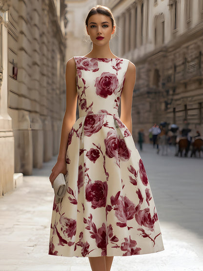 Sleeveless Floral A-Line Midi Dress