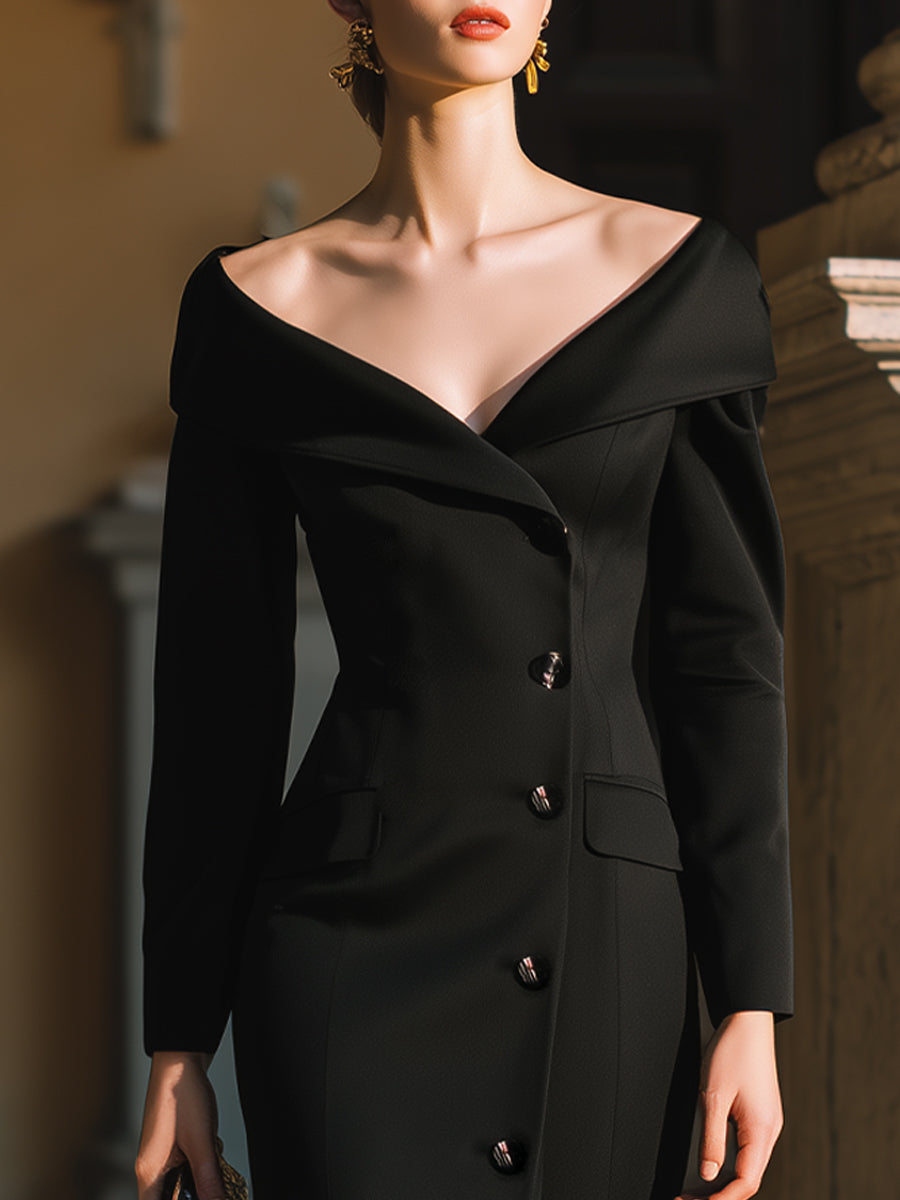 Off-Shoulder Buttoned Mini Dress