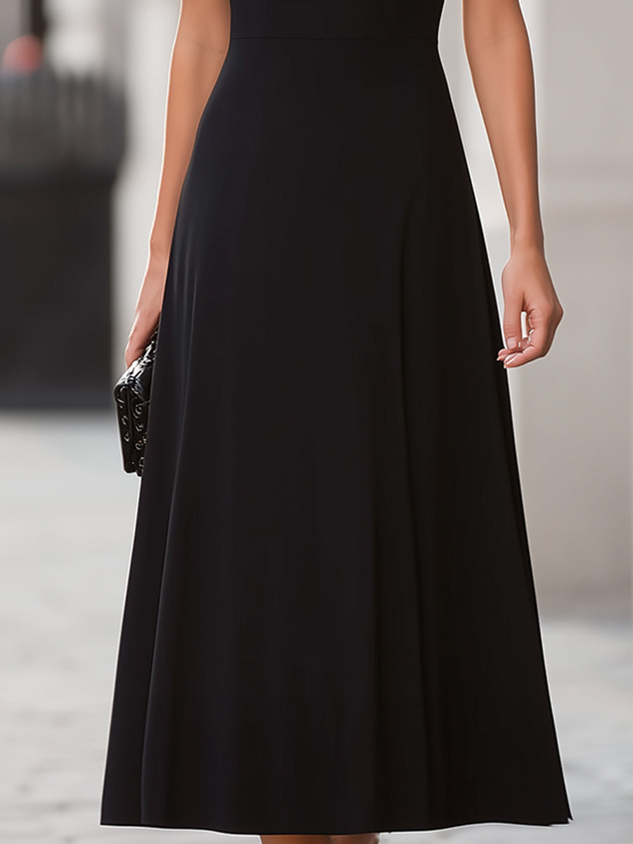 Elegant Black Capelet Midi Dress