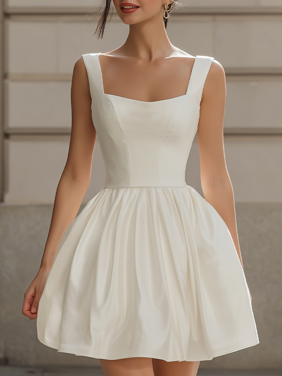 Elegant  Square-Neck Fit-and-Flare Mini Dress