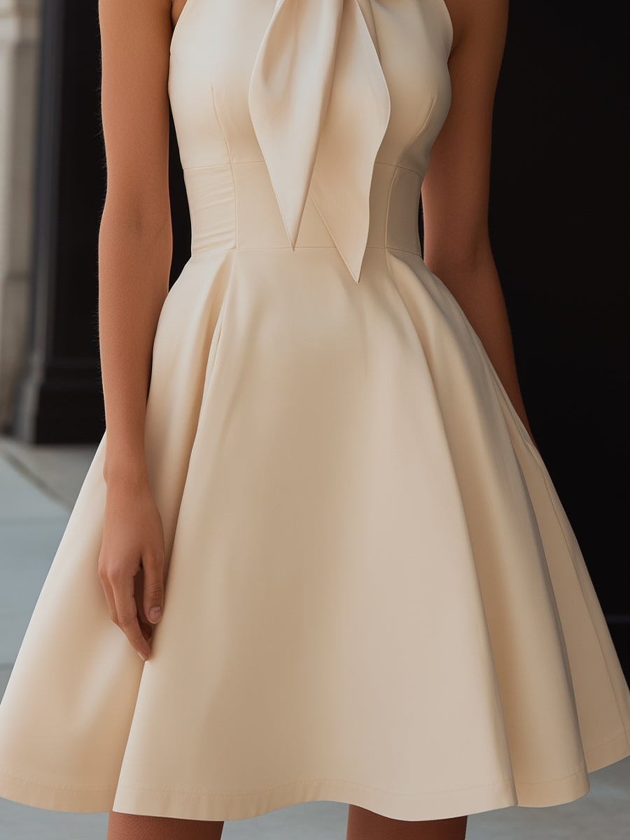 Sleeveless Midi Dress With High-Neck Bow Detail