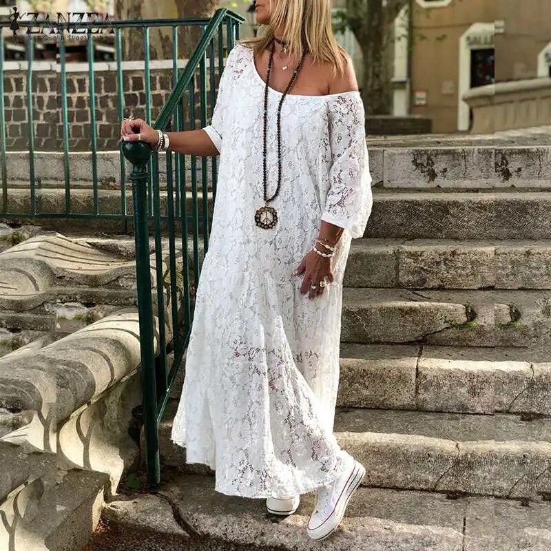 Plus Size Off-the-Shoulder Lace Long Dress