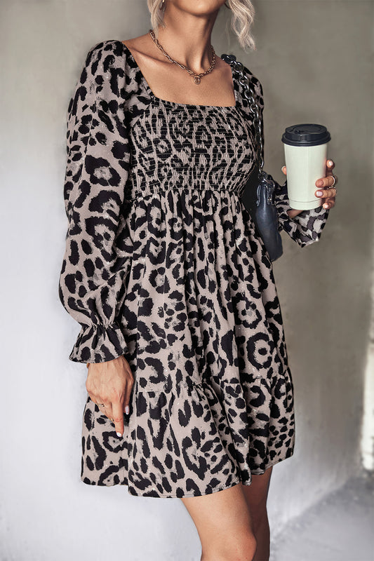 Leopard Print Long Sleeve Dress