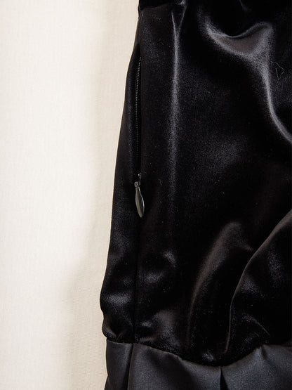 Elegant Black Velvet And Satin Midi Dress