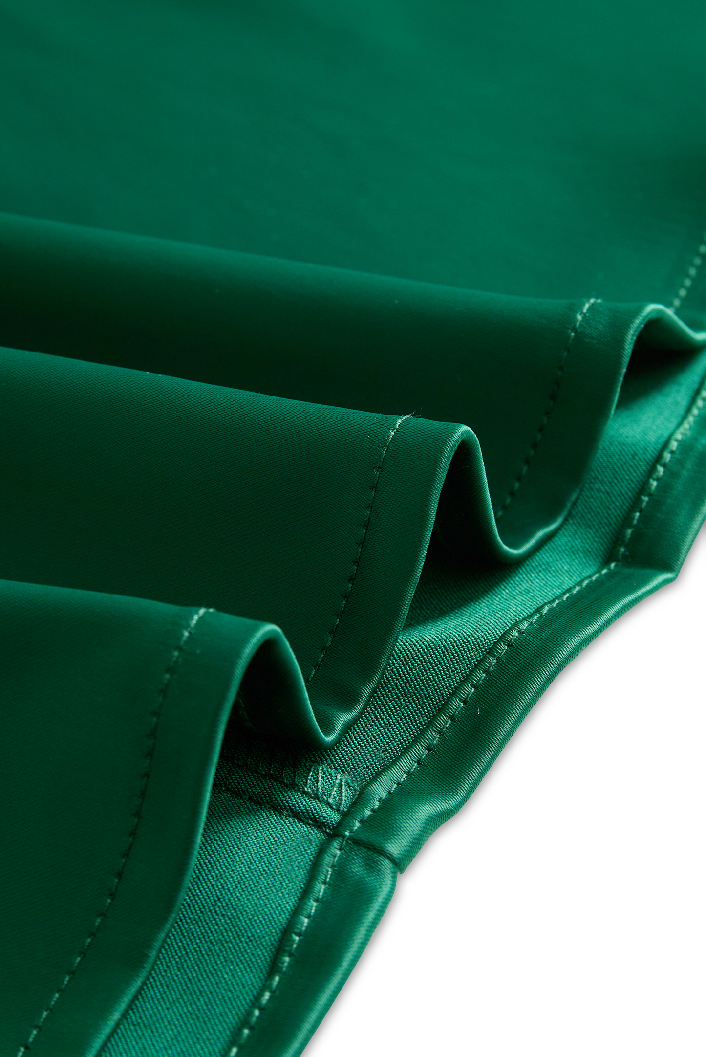 Deep V-Neck Satin Blouse with Lace Details - Emerald Allure