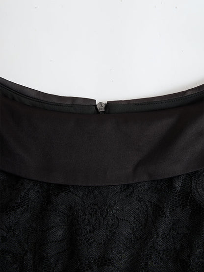 Black Lace Off-Shoulder Midi Sheath Dress With Satin Collar