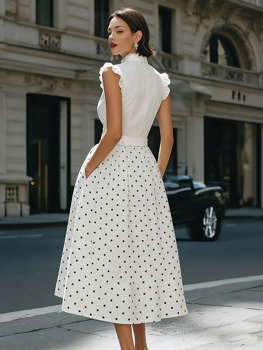 Vintage-Chic Polka Dot Midi Dress