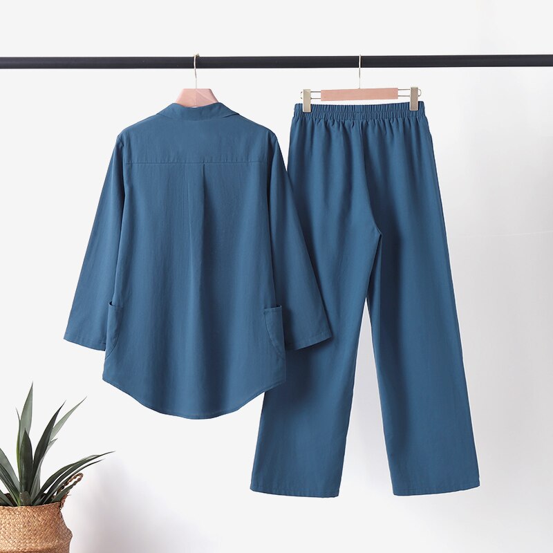 Oversized Outfits Stylish Women Tracksuit Causal Loose Shirts And Pants Set Solid Blouse Pantsuit Elegant Matching Sets