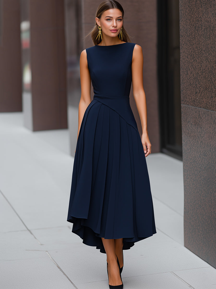 Sleeveless Pleated Asymmetrical Midi Dress
