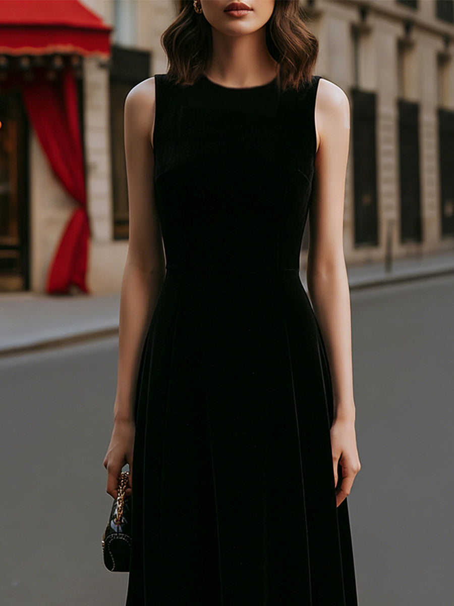 Black Velvet Square-Neck Midi Dress