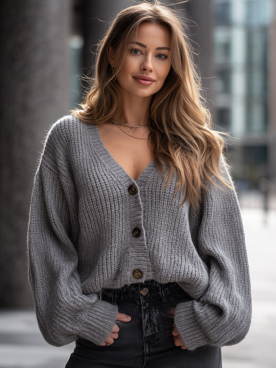 Charcoal Cloud Oversized Button Cardigan