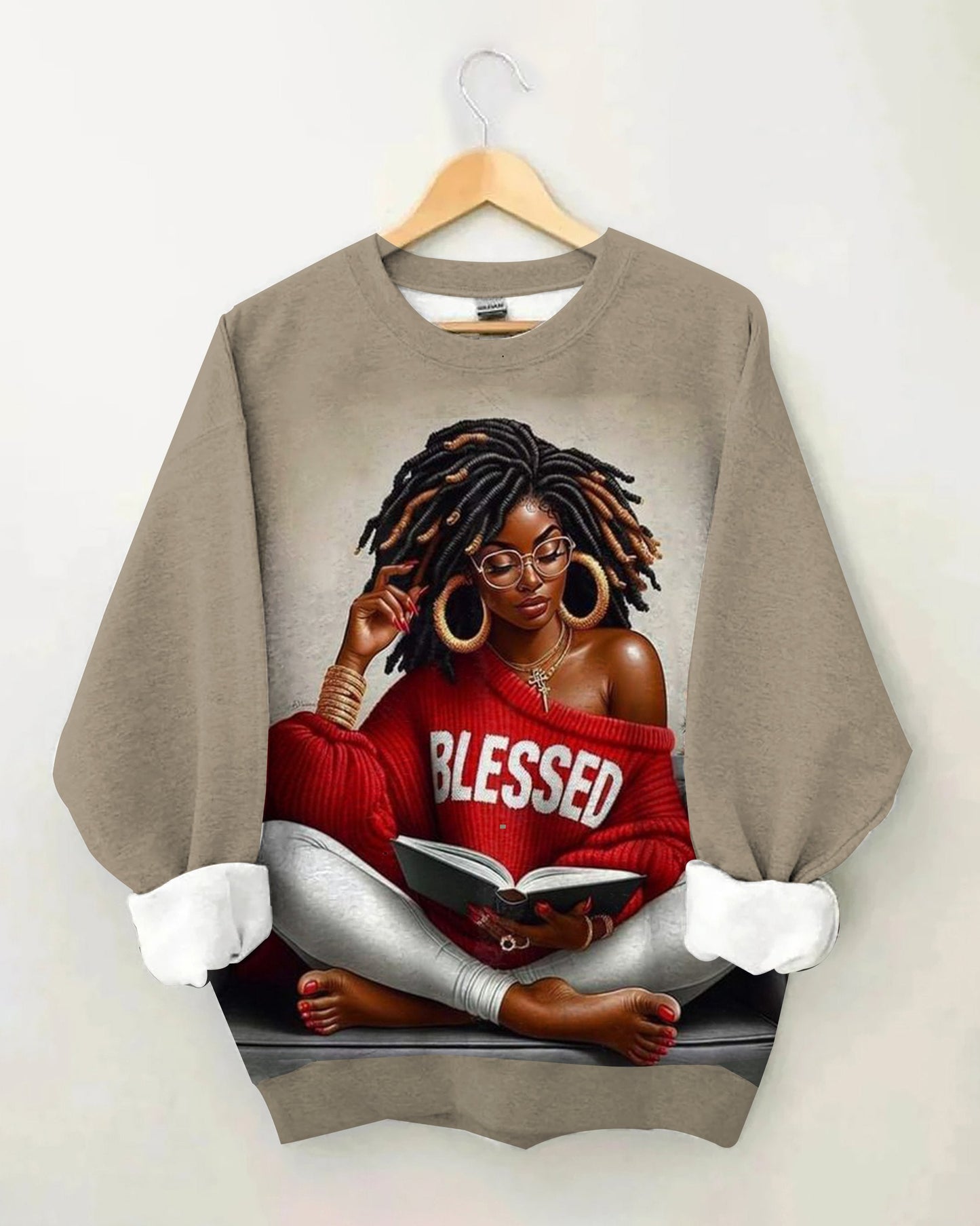 Blessed Afro Girl Round Neck Long Sleeves Sweatshirt