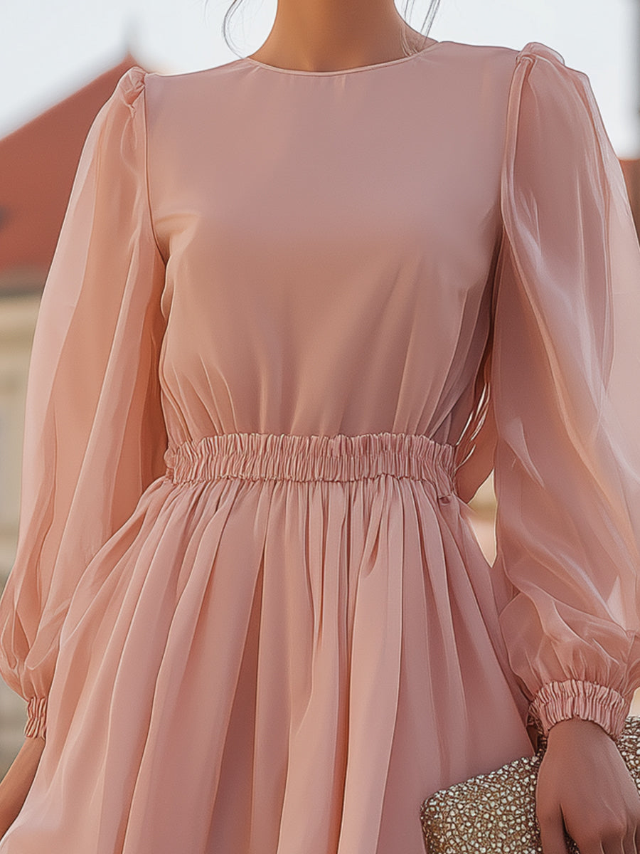 Sheer Puff Sleeve Mini Dress