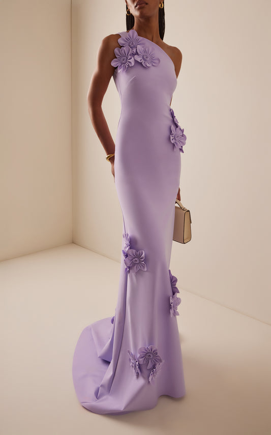 Exclusive Everard Floral-Appliquéd Cady Gown