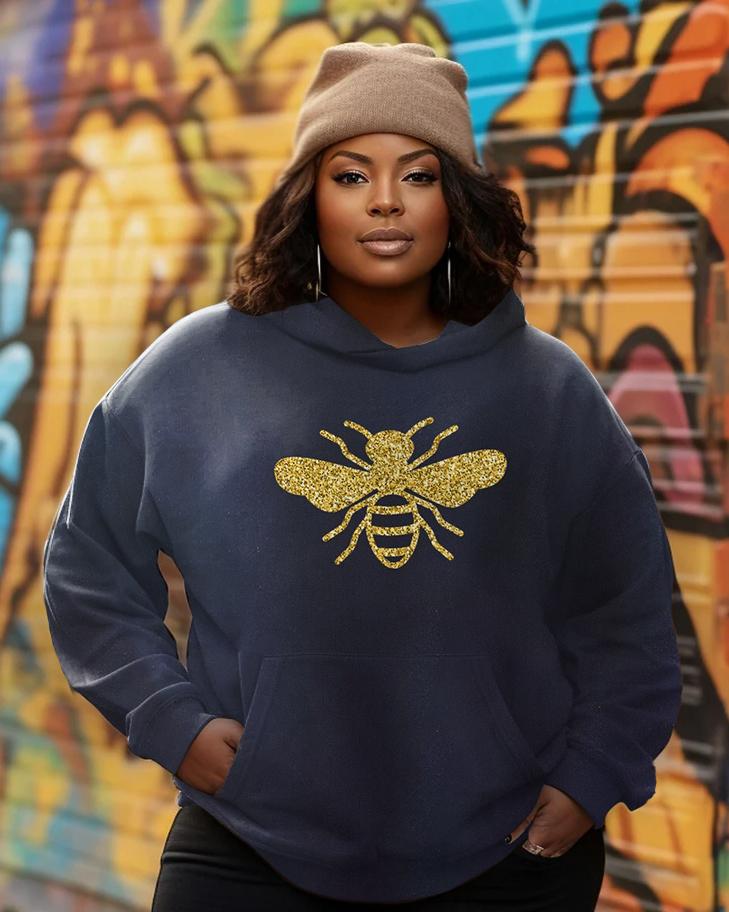 Golden Glitter Honey Bee Long Sleeves Hoodie