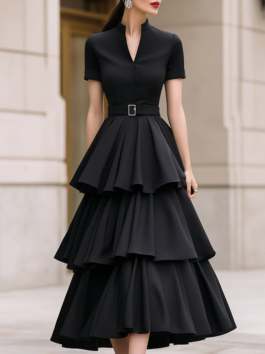 Belted Tiered Ruffle A-Line Maxi Dress