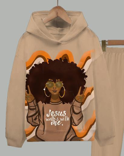 Jesus Walks with Me Long Sleeve Hoodie Two Pieces Set