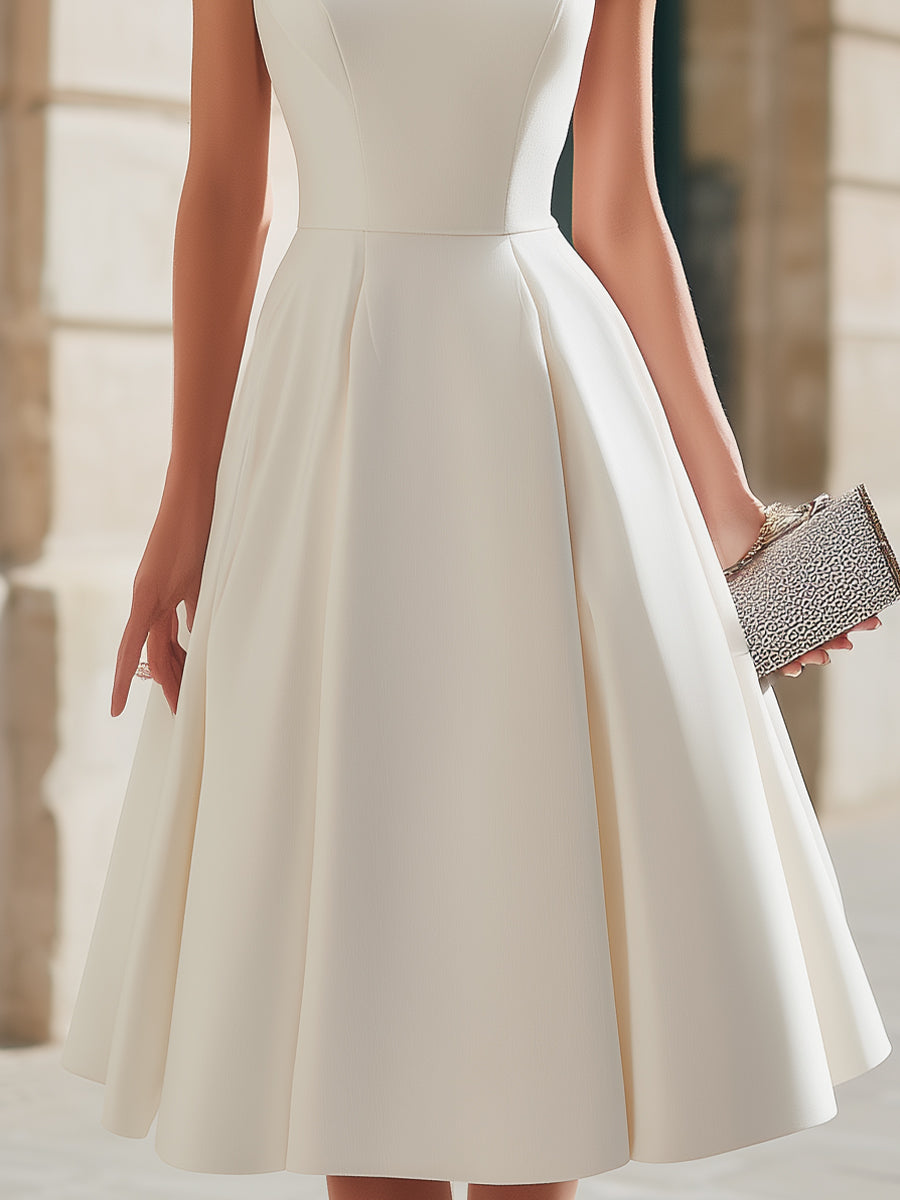 Sweetheart Neckline Cap-Sleeve A-Line Midi Dress