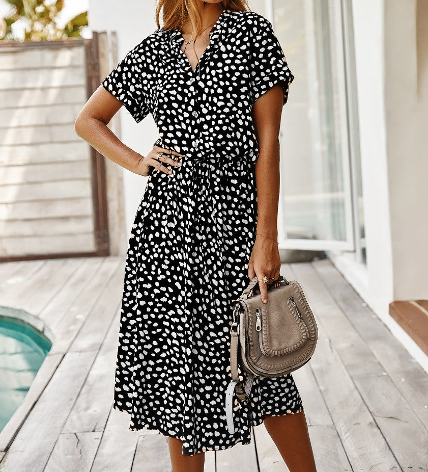 Polka Dot Print Short Sleeve Dress