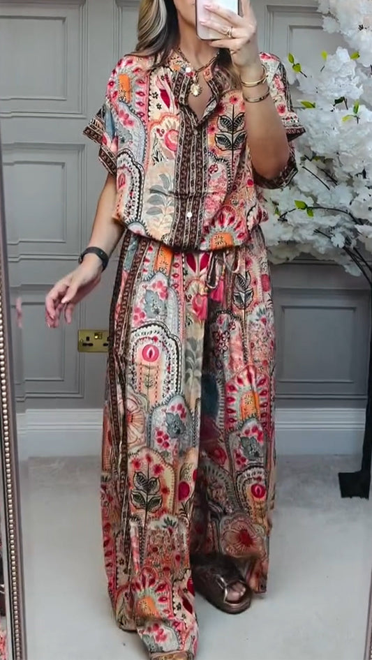 Round Neck Printed Loose Casual Suit