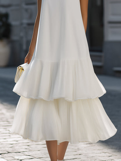 Sleeveless Crew Neck Structured A-Line Midi Dress