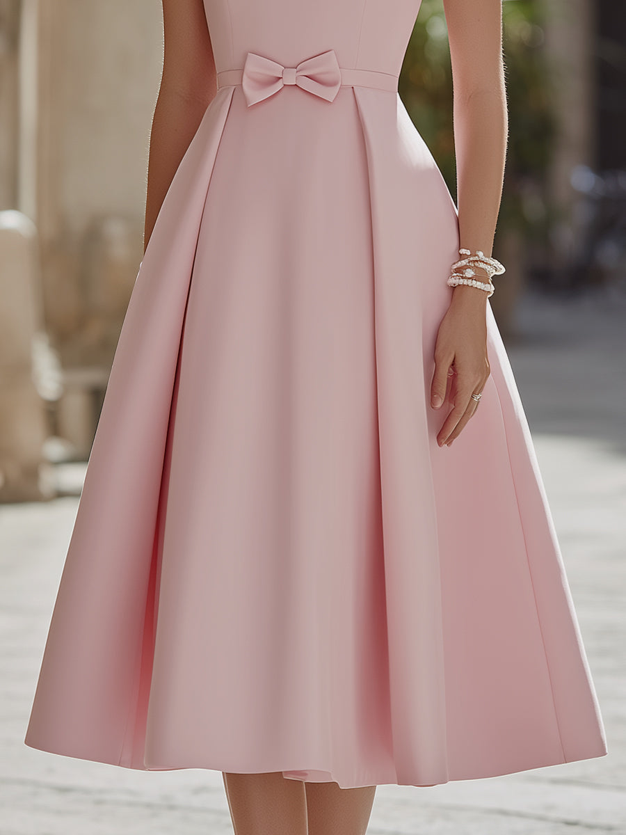 Pleated Waist Sleeveless A-Line Midi Dress