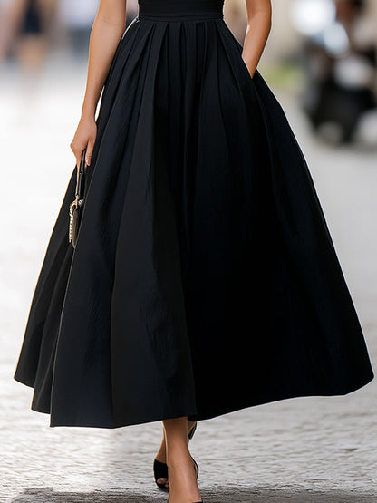 Structured Collar Sleeveless Pleated Midi Dress