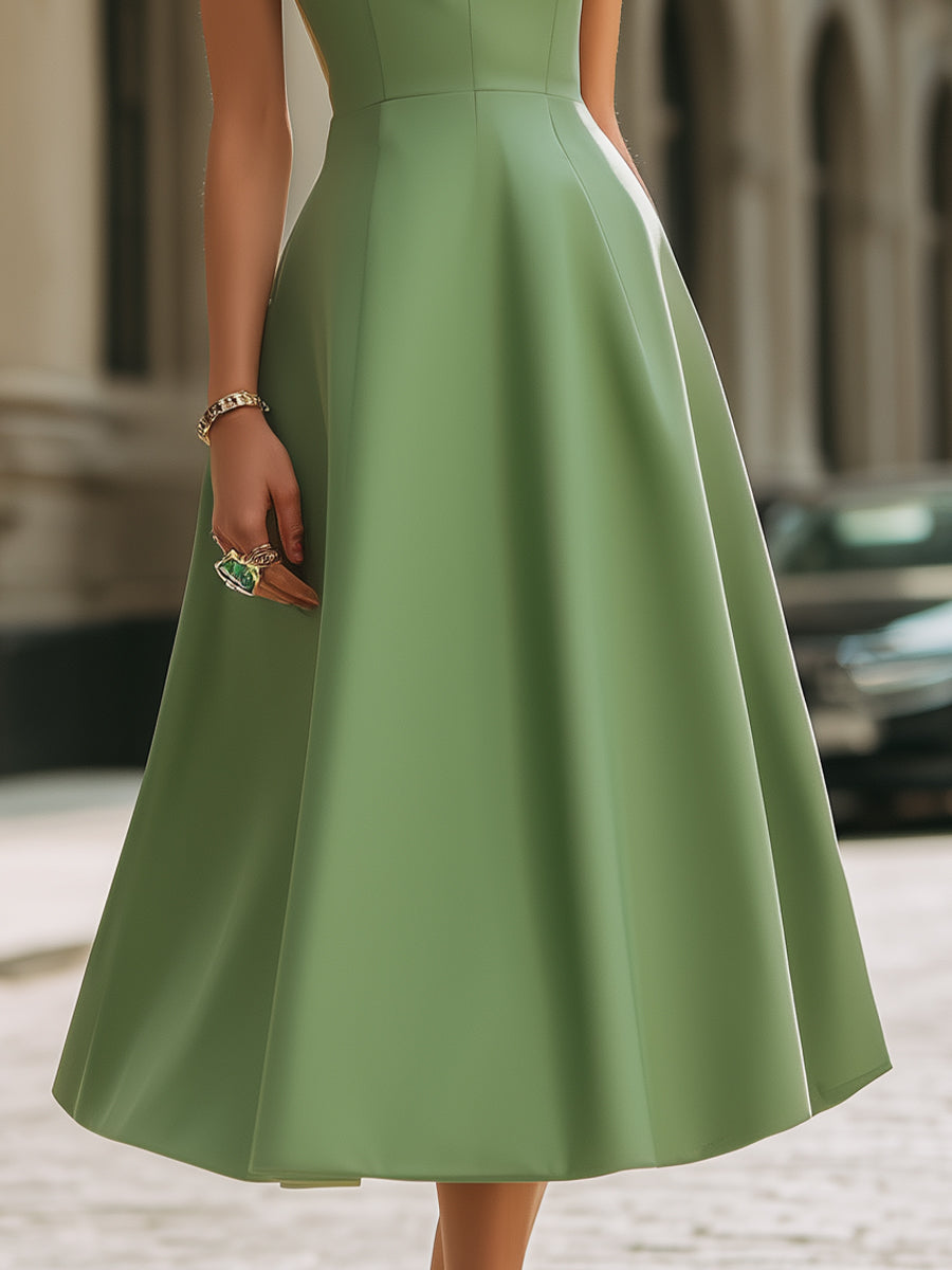 Elegant Sleeveless Peter Pan Collar A-Line Midi Dress