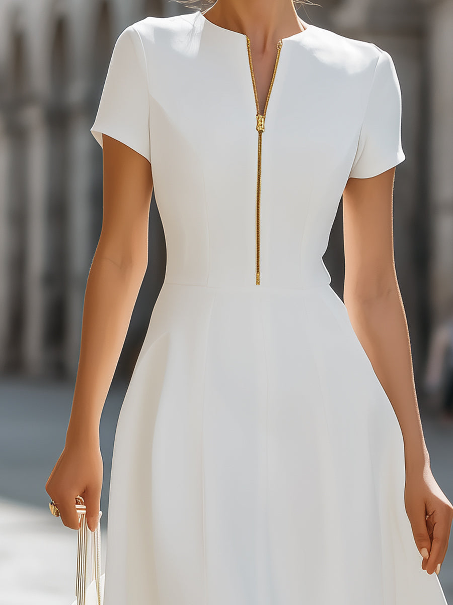Minimalist Half-Zip Fit-and-Flare Midi Dress