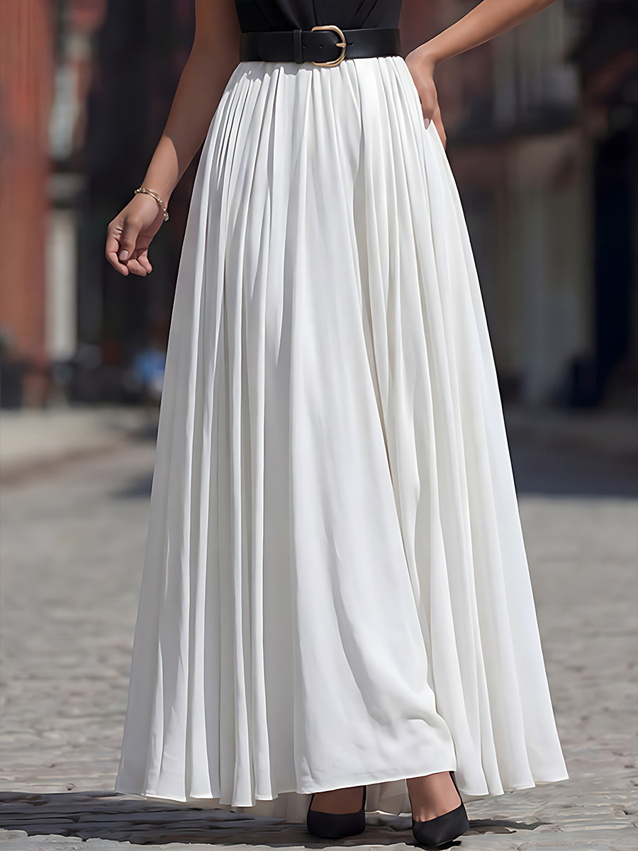 Contrast Bodice Pleated Maxi Evening Dress