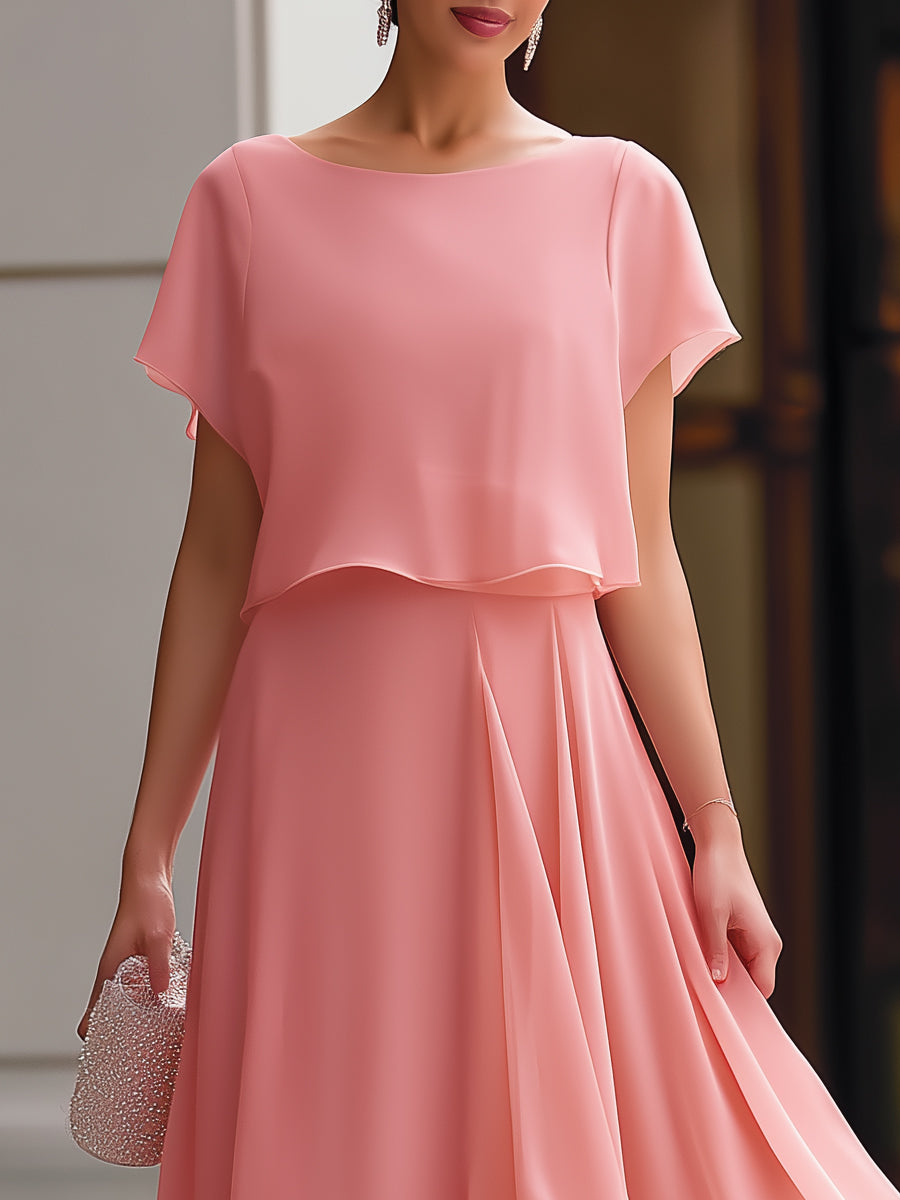 Flowing Overlay Asymmetric Hem Chiffon Maxi Dress