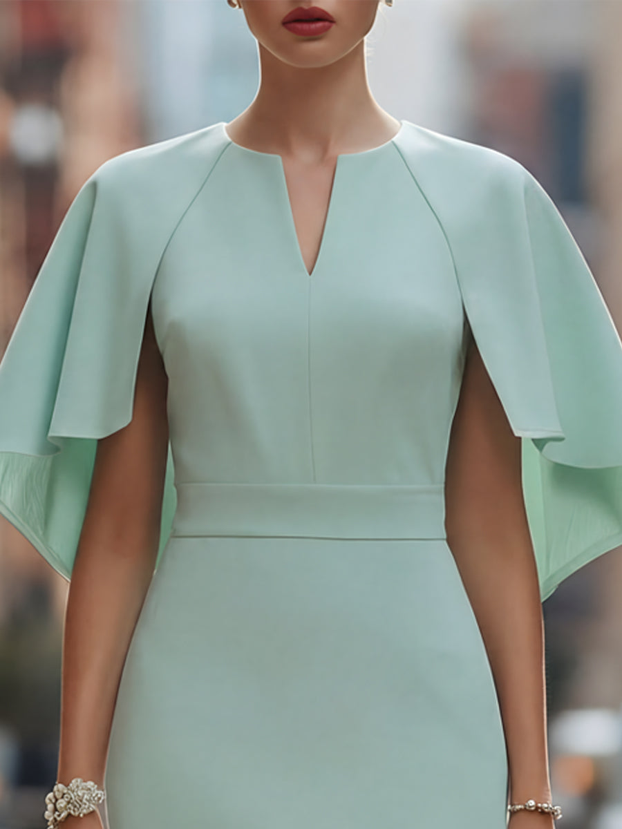 Cape Sleeve Sculpted Midi Dress