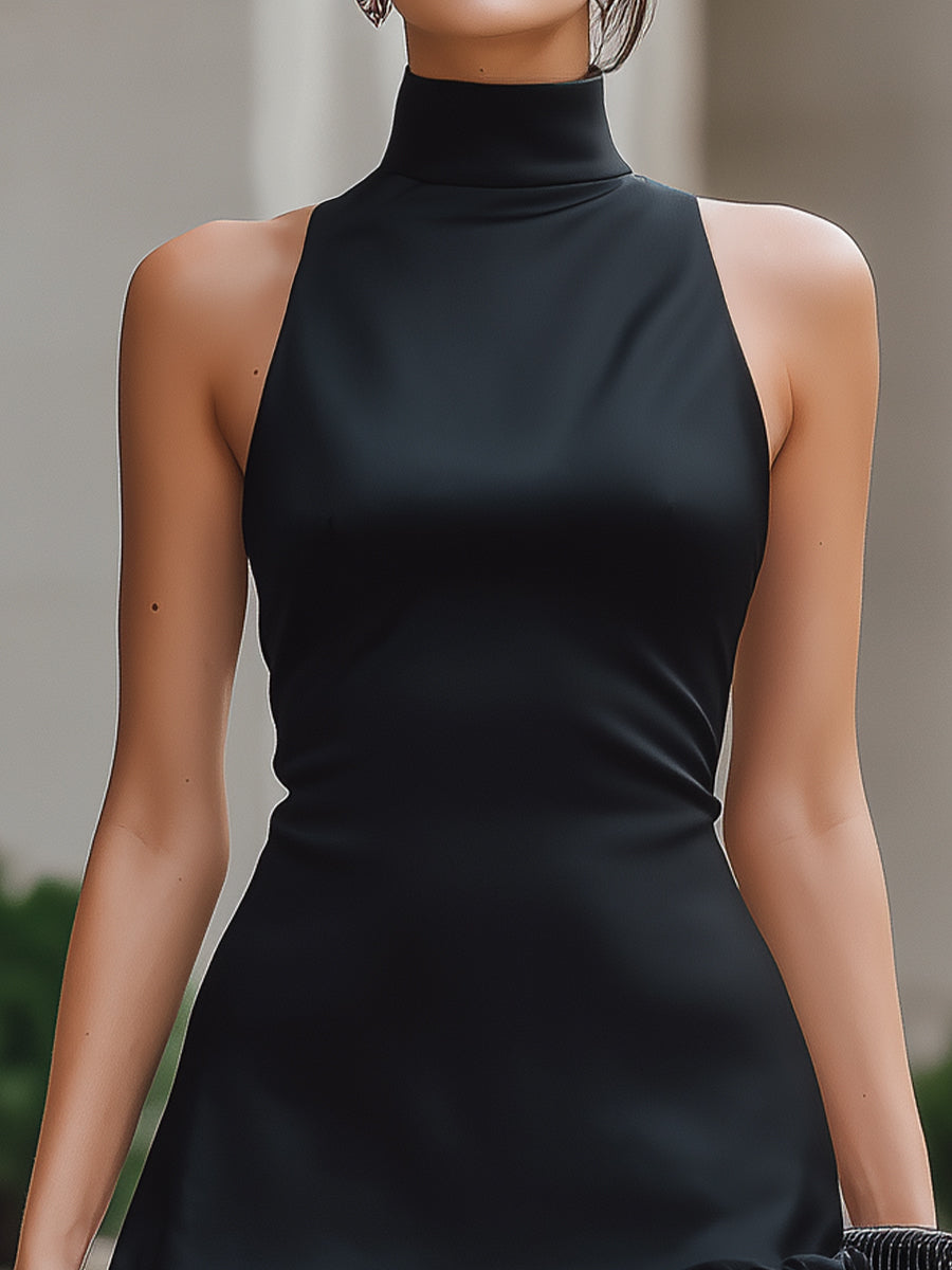 Halter Neck Ruffle Hem Mini Dress