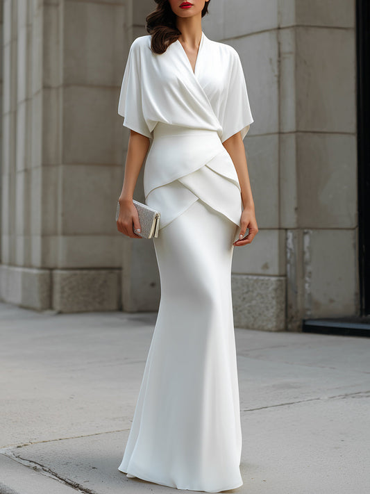 Draped Wrap Blouse And Layered Maxi Skirt Two-Piece Set
