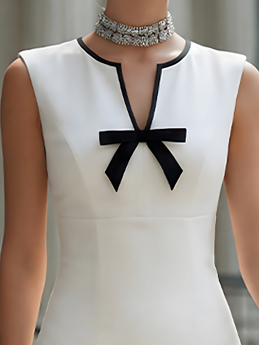 Bow Detail Sleeveless Pencil Midi Dress